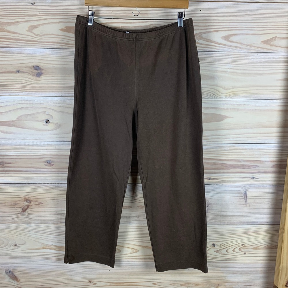Hot Cotton Pants Women XL Brown Straight Leg High‎ Rise Elastic Waist USA